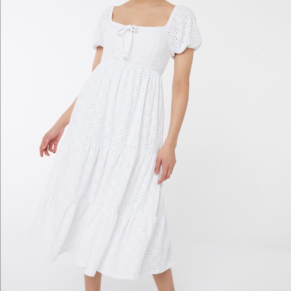 NWT White Openwork Eyelet Midi Peasant summer Dress